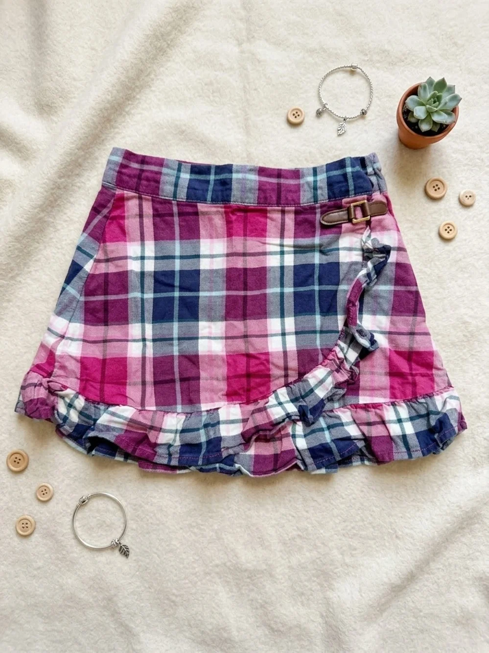 Janie & Jack Pink & Navy Plaid Ruffle Skirt